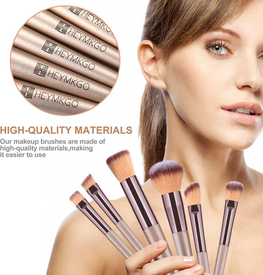 HEYMKGO Makeup Brushes, 15 Pcs Make Up Brushes Set with Cosmetics Bag